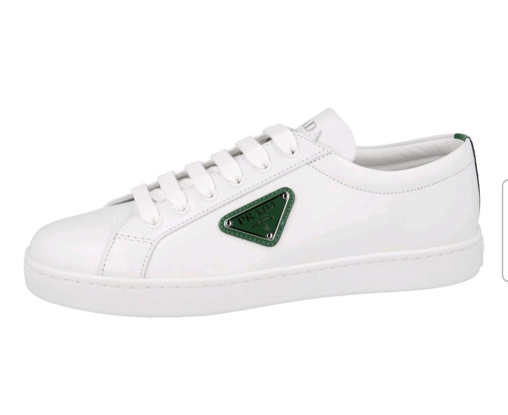 PRADA SNEAKERS SHOES 1E941M WHITE LEATHER W GREEN LOGO NEW EU 41