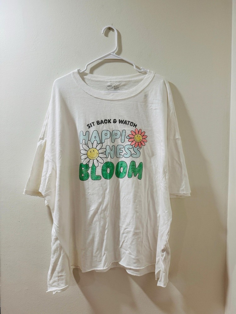 Happiness by Aerie Women's Cream Graphic Print Short Sleeve T-Shirt Size XXL NWT