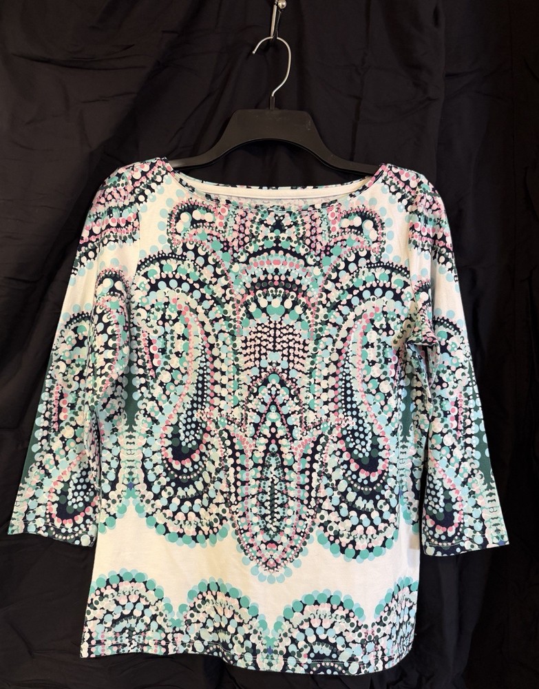 Talbots Women’s Petite SP Multicolor Paisley Round Neck 3/4 Sleeve Knit Tee