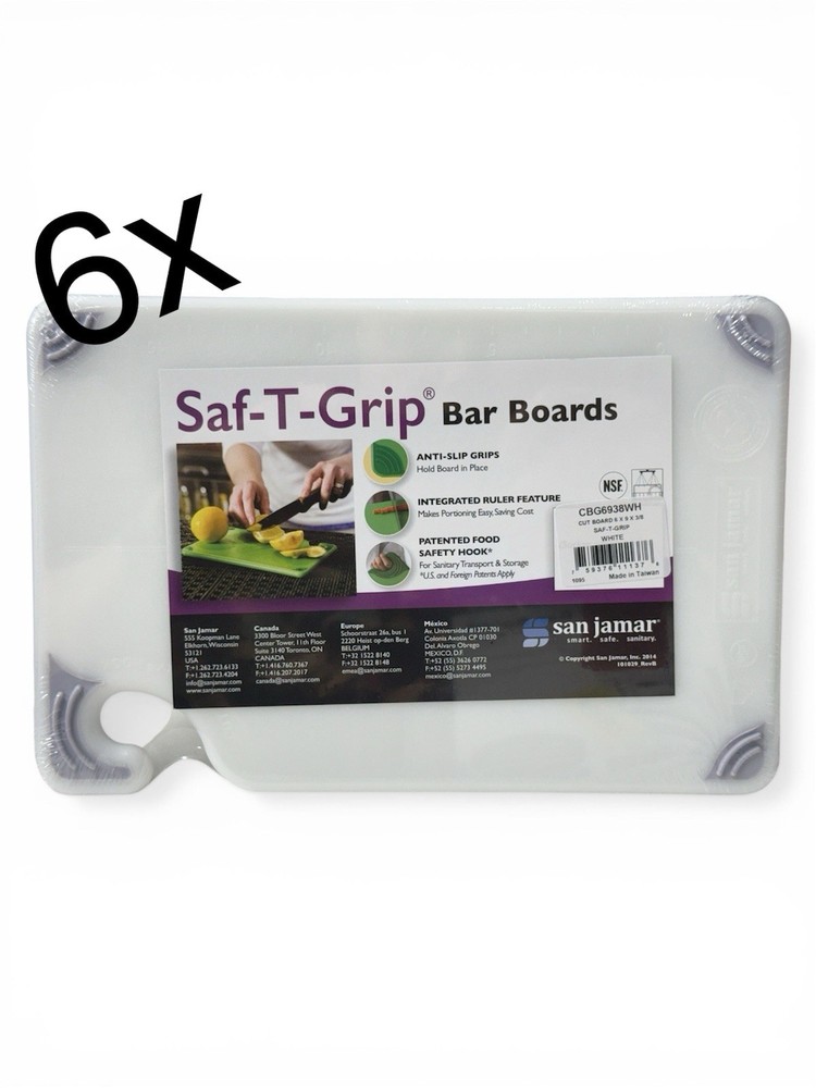 6X San Jamar Saf-T-Grip Plastic Cutting Board with Safety Hook 6