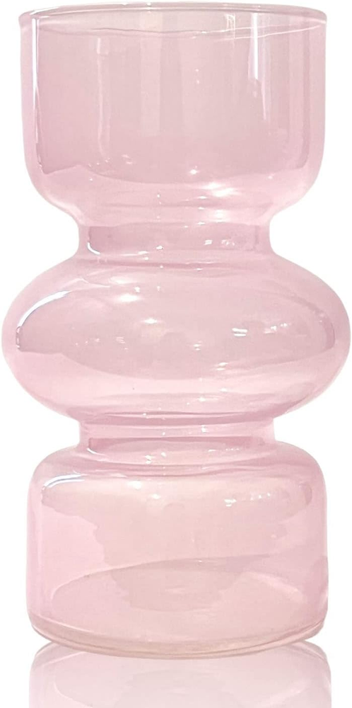 BLOFLO Pink Transparent Glass Hydroponic Vase, 7Inches Colored Vase for Flower,