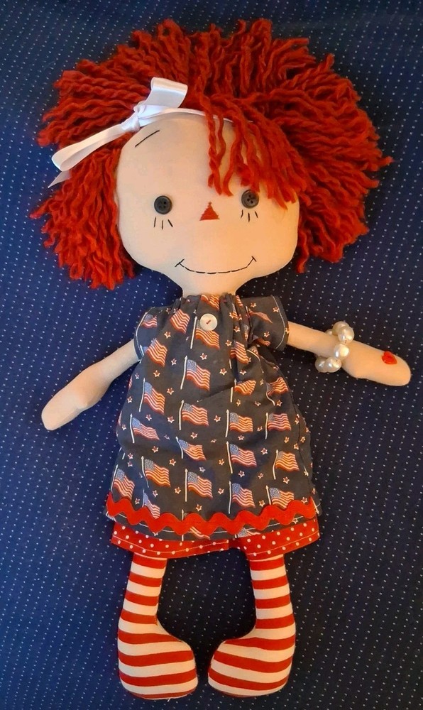 Primitive Patriotic Raggedy Ann Doll Fourth of July Handmade Shelf Sitter OOAK