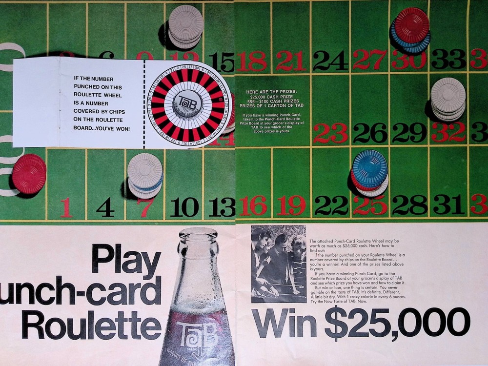 1967 TAB Cola Soda Play Punch-Card Roulette Vintage Print Ad LIFE March 3/2 pgs