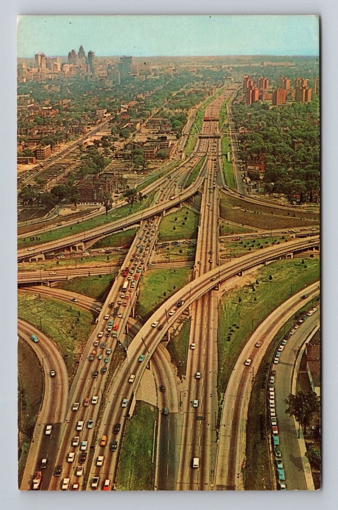 Michigan MI Detroit Looking South Down John L Lodge Expressway Vintage Postcard
