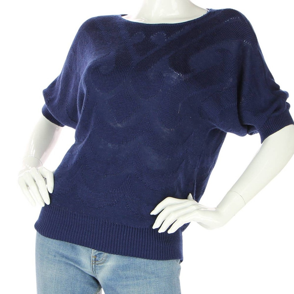Vintage Navy Knit Sweater Casual Chic Street-Style