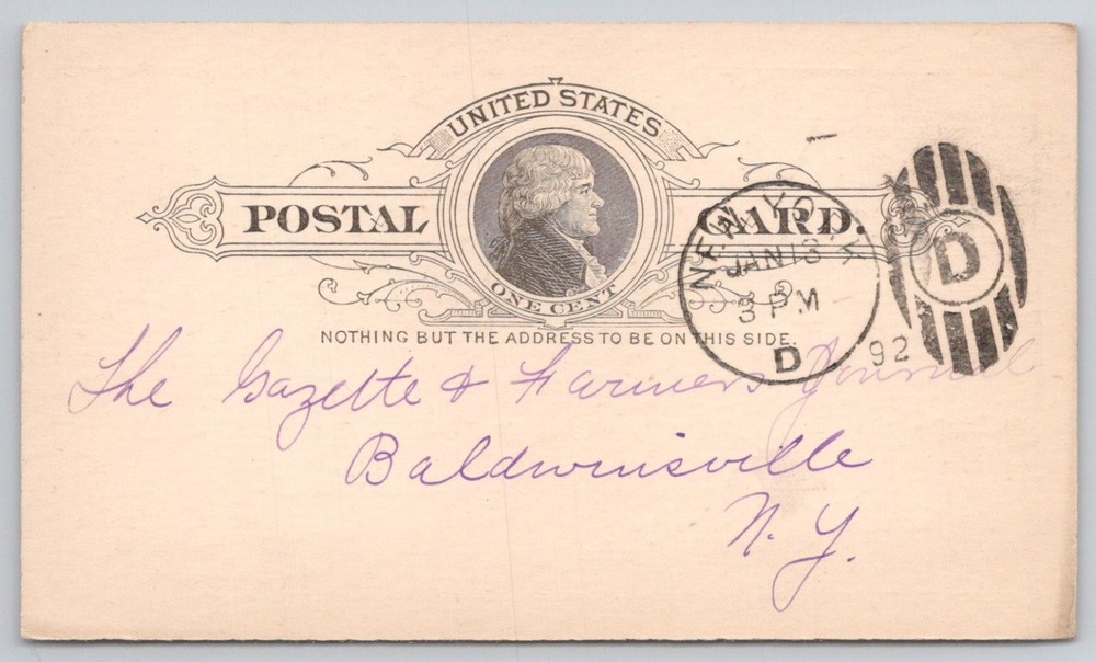 1892 Syracuse NY Postal Card to Baldwinsville Century Magazine