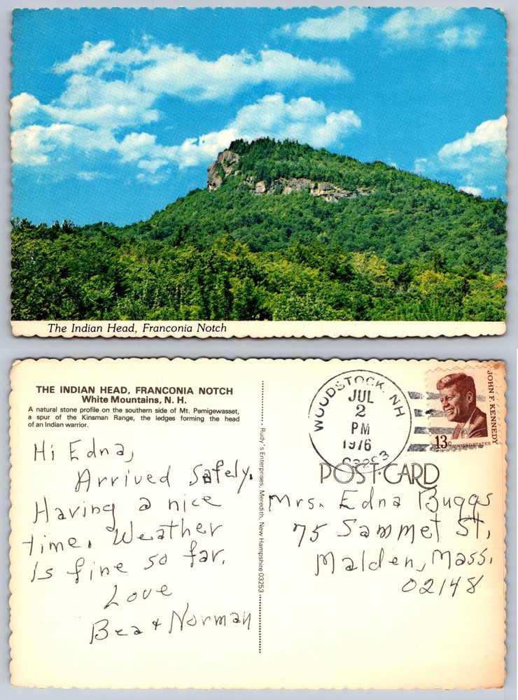 Indian Head Franconia Notch NH White Mountains Postcard 1976 Posted