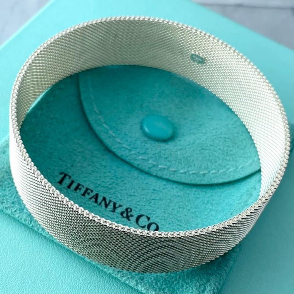 Tiffany Somerset Sterling Silver Mesh Bangle Bracelet Model S77Fe