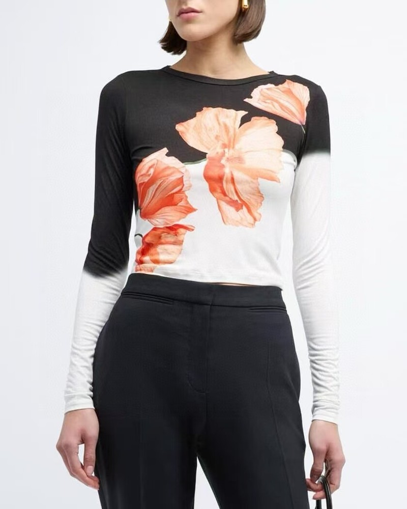 Women Alice + Olivia Round Neck Floral Fit Blouse Top