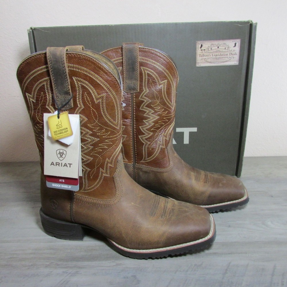 Ariat Mens 11 Inch Square Toe Hybrid Ranchwork Boots in Sorrel Crunch Rustic Red
