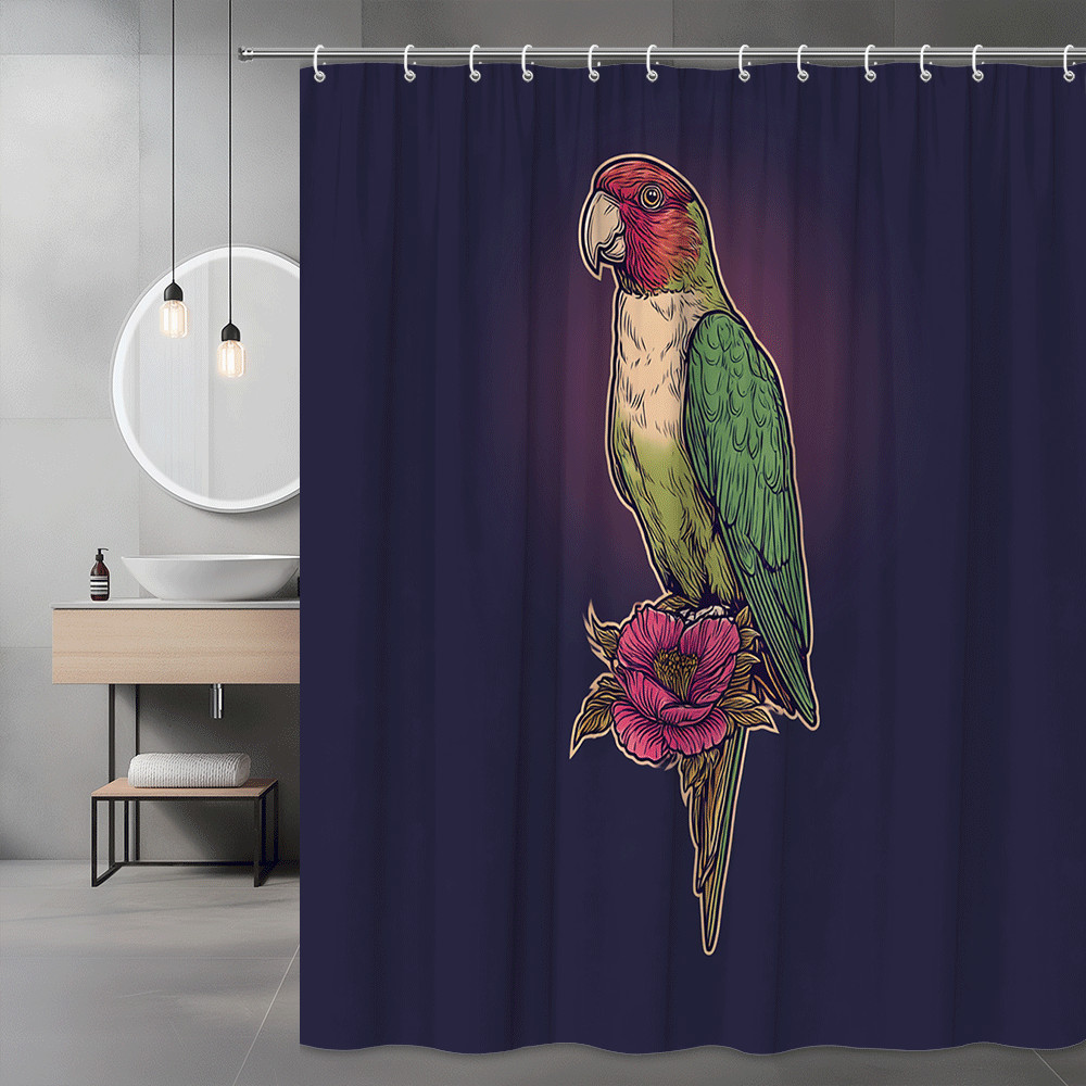 Parrot Floral Shower Curtain, Tropical Bird Graphic Print