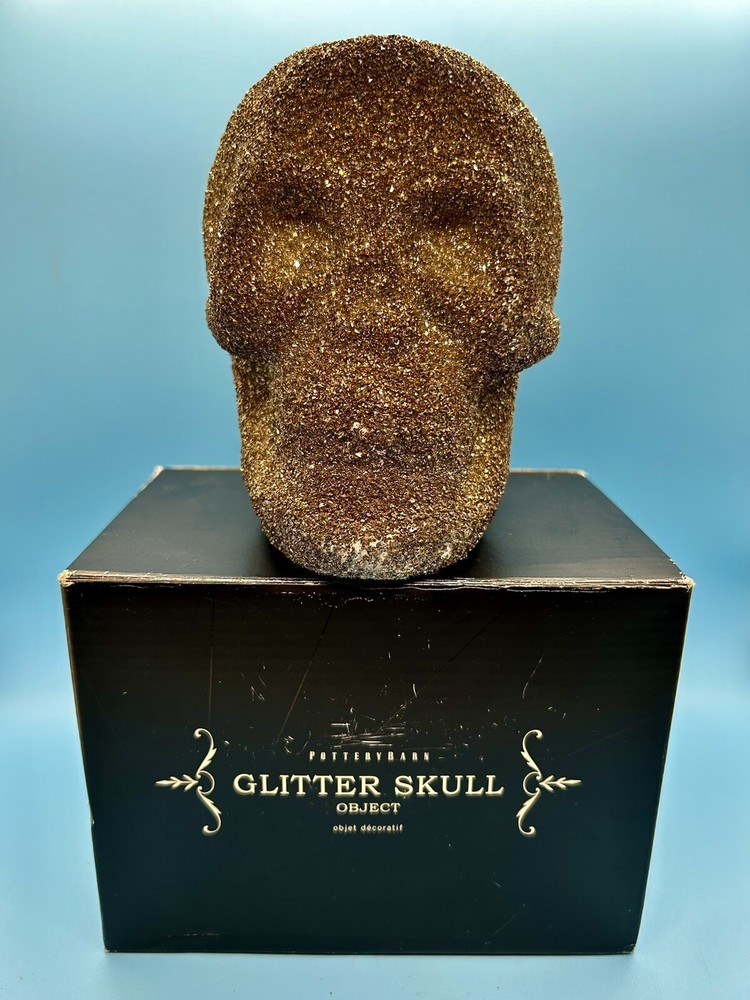Pottery Barn Retired Halloween Glitter Skull Head Decoration