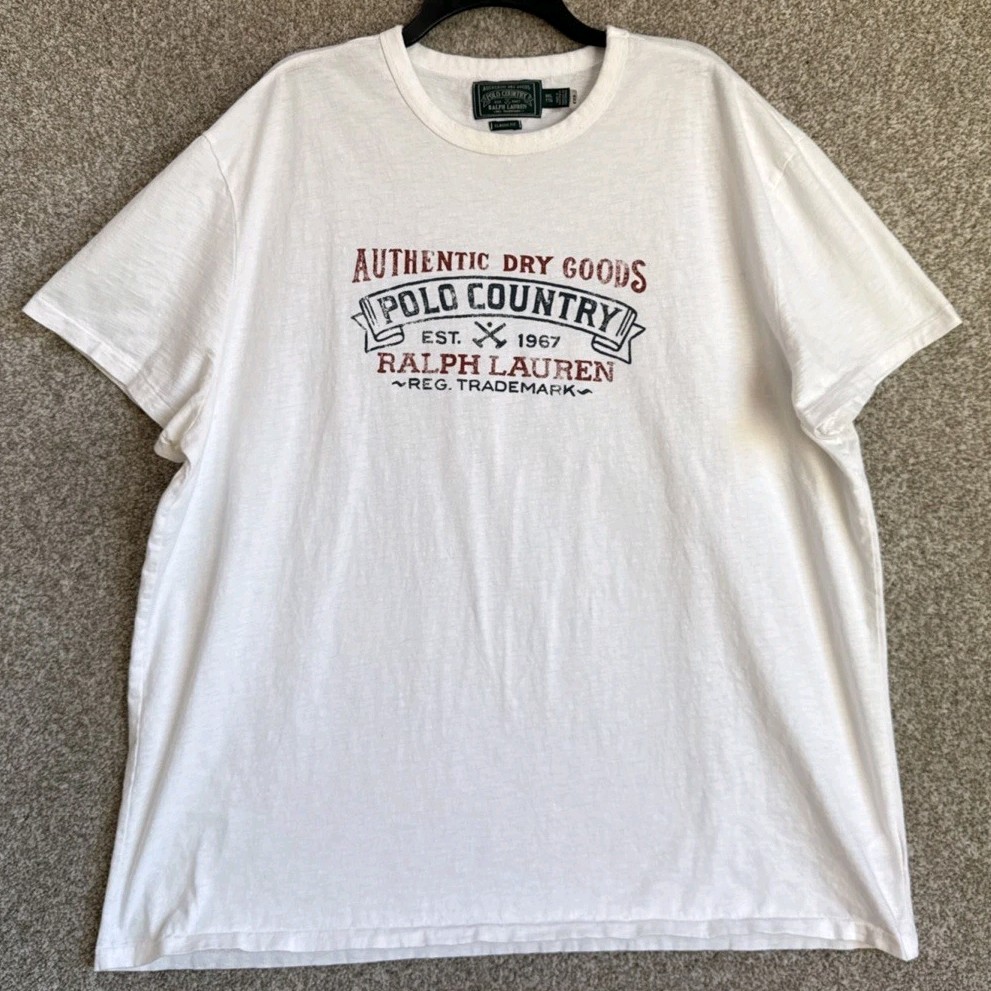 Polo Country Ralph Lauren T-Shirt Mens 2XL White Cotton Graphic Short Sleeve