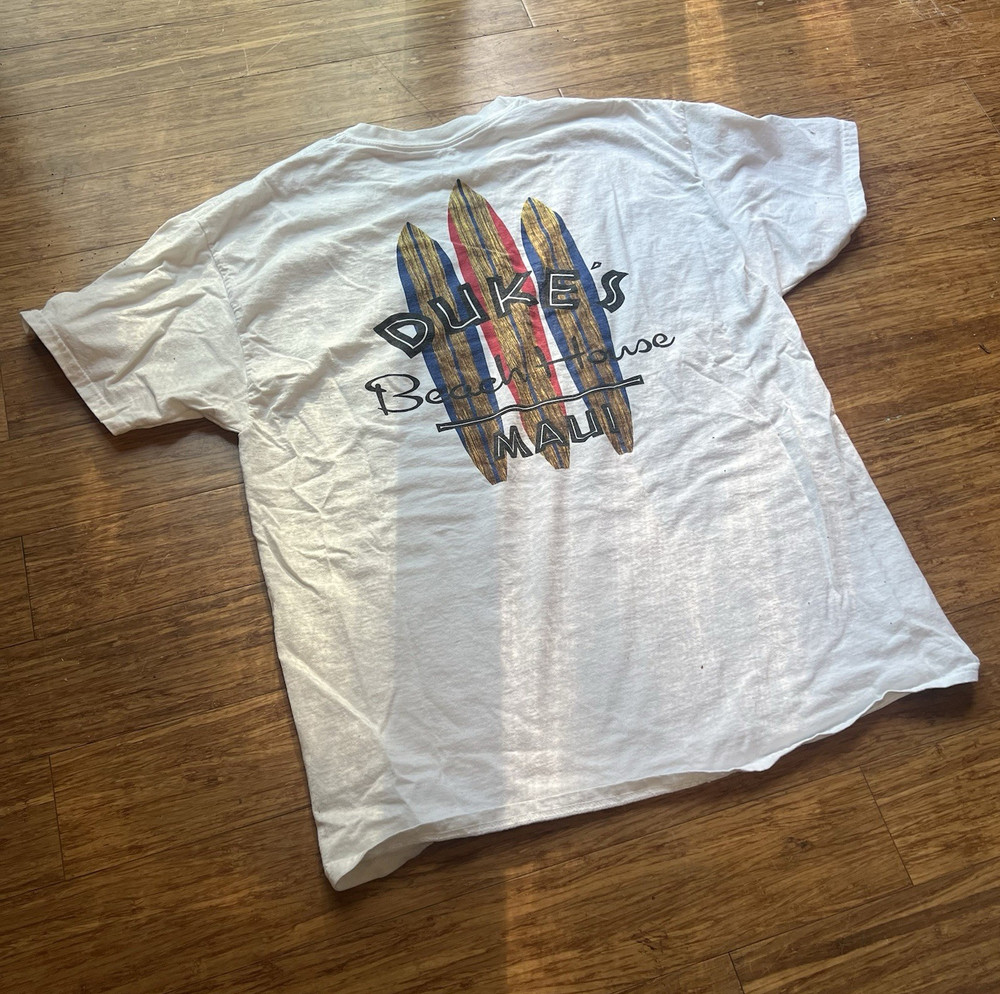 Hanes Mens Graphic T-Shirt XL White Crew Neck Duke's Beach House Maui Surfboards