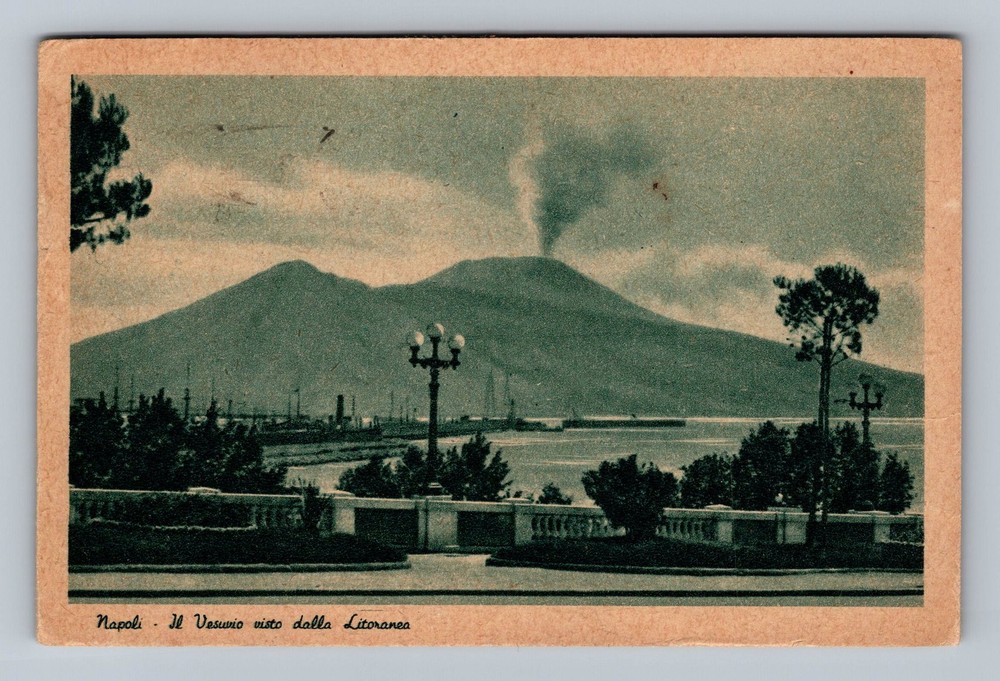 Italy- Naples Mount Vesuvius From The Coast Standard Souvenir Vintage Postcard