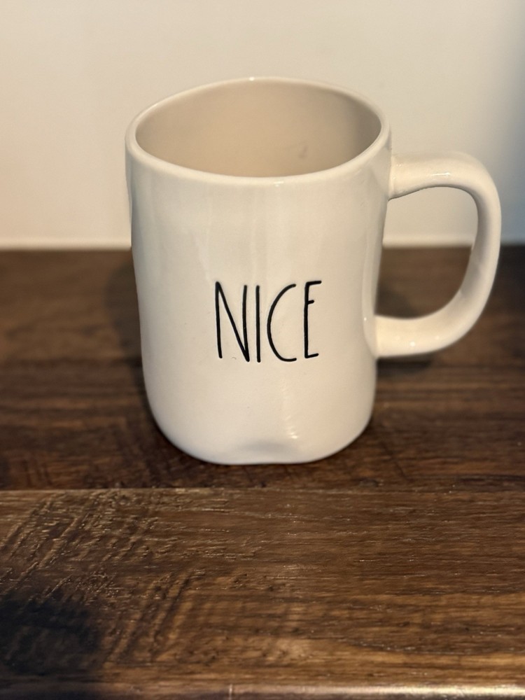 Rae Dunn NICE Artisan Collection Ceramic Mug By Magenta White/ Black
