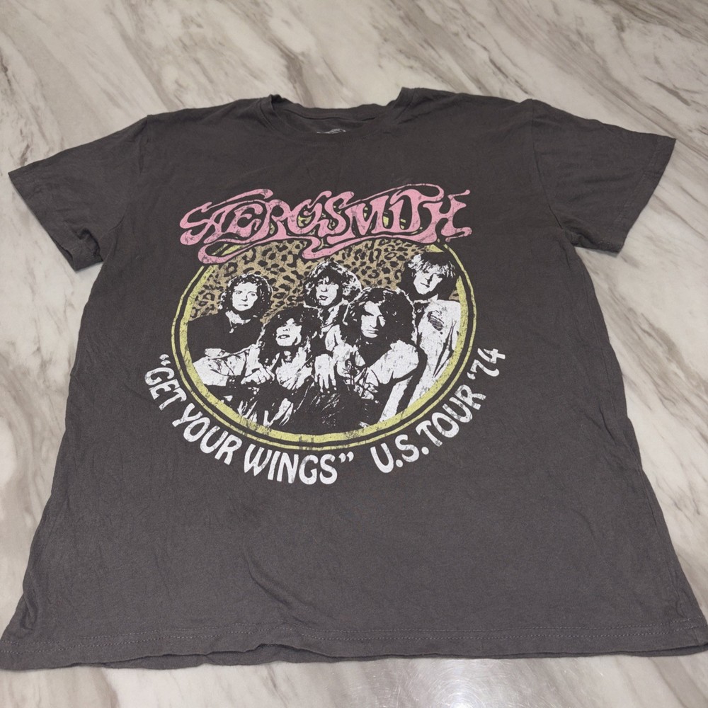 Aerosmith 1974 US Tour Shirt M Band Concert Rock Retro Grunge AC/DC Faded Punk