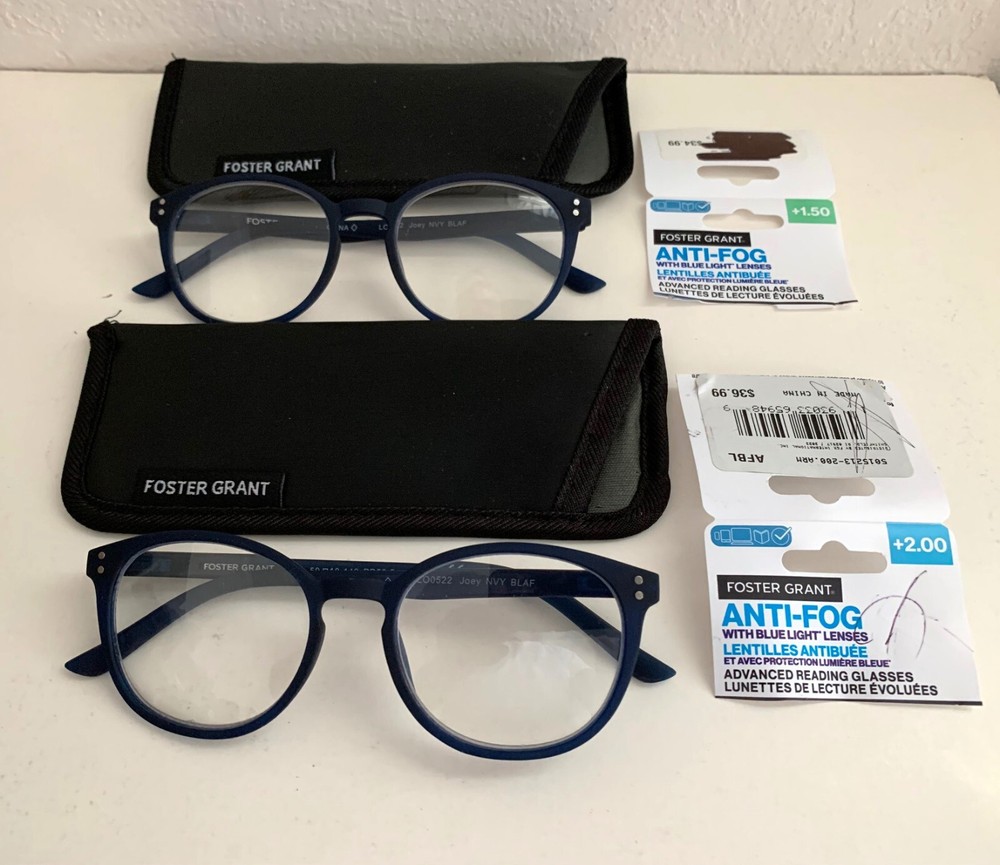 Foster Grant Joey Navy Full Magnification Anti-Fog Blue Light Readers Qty Disc.