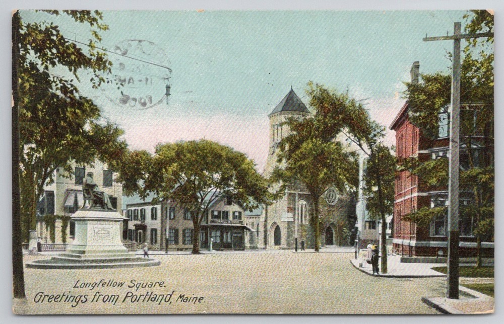 Longfellow Square Portland Maine 1909 Postcard Hugh C. Leighton Co.
