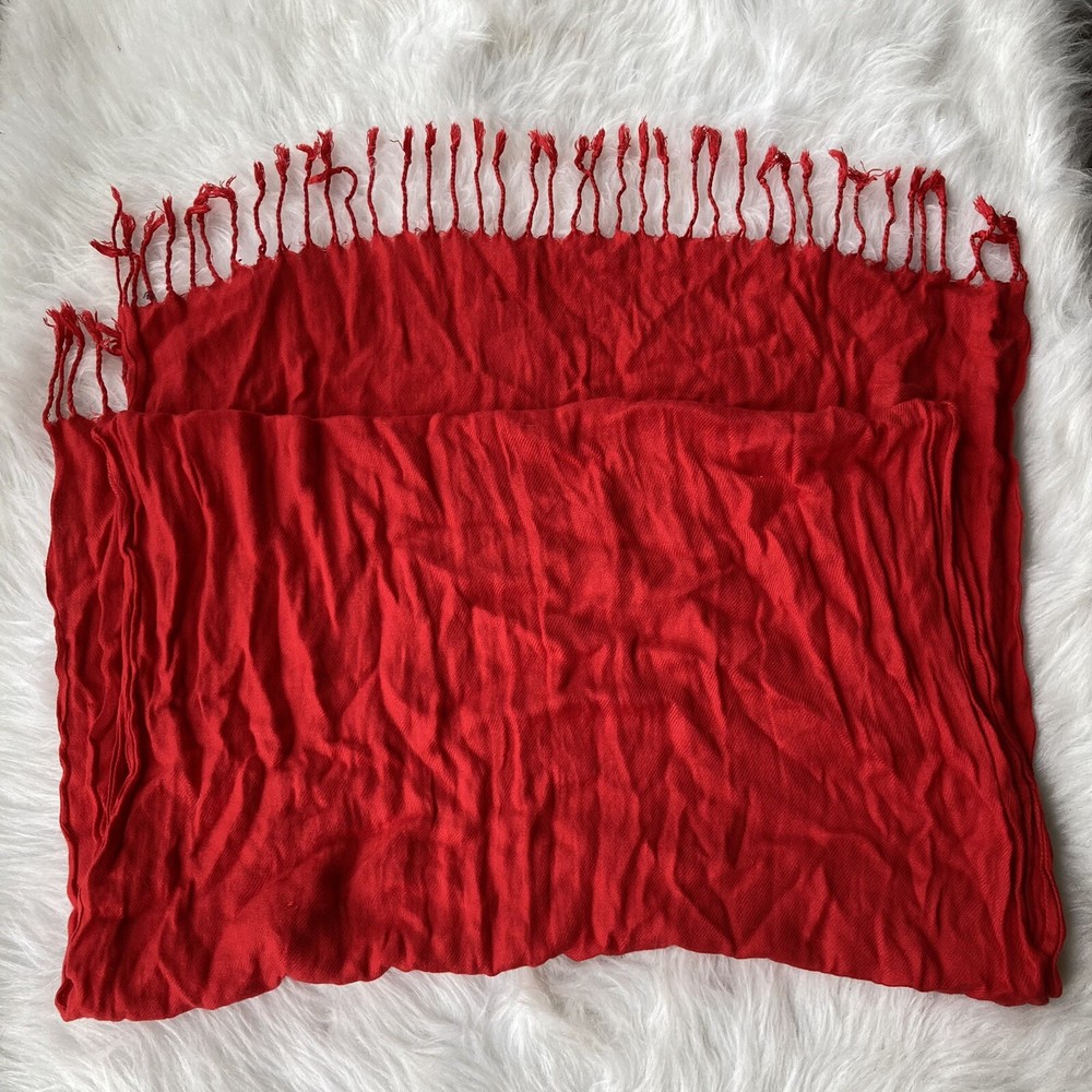 100% Cashmere Soft Women's Scarf in Bright Festive Red with Tassels 68x27