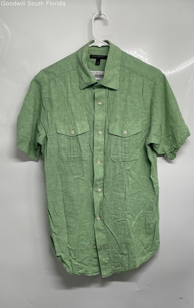 Banana Republic Mens Green Short Sleeve Pocket Collared Button-Up Shirt Size S