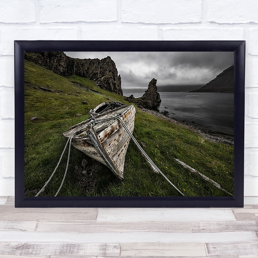 Decay Boat Old Abandoned Degeneration Marine Water Sea Wall Art Print