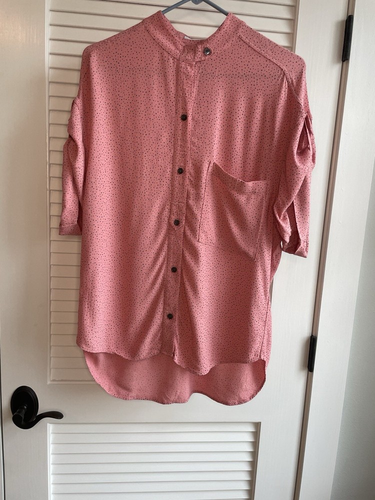 Equipment Femme Pink and Black Polka Dots Women's Blouse Size Med