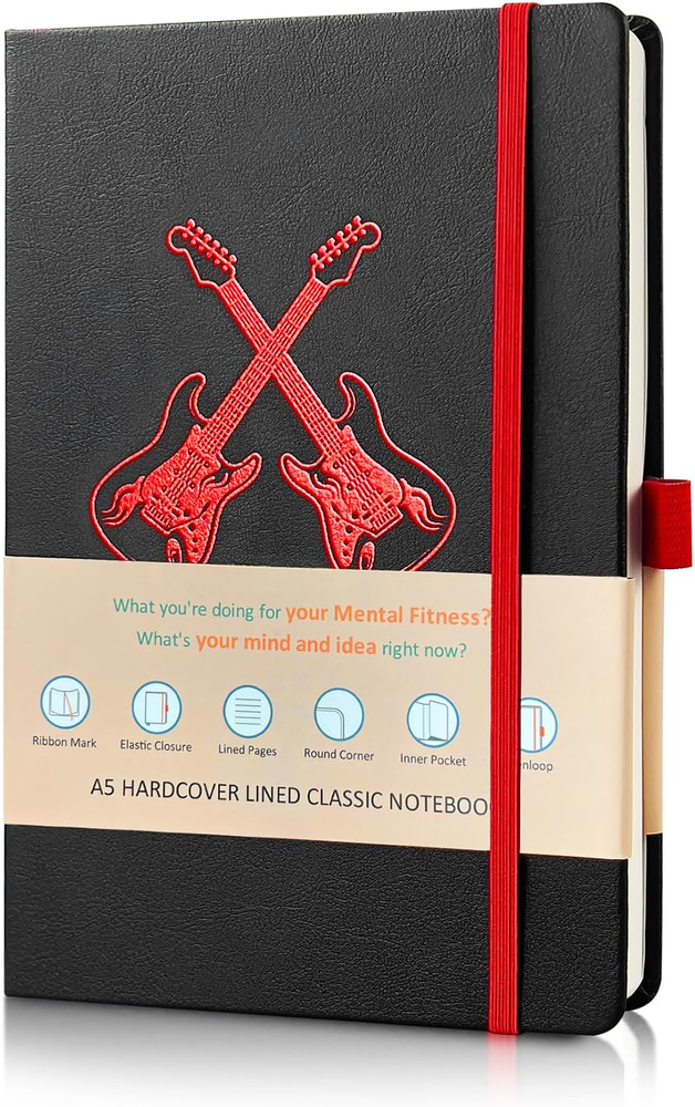 Lined Black Hardcover A5 Notebook for Writing with 192 Pages