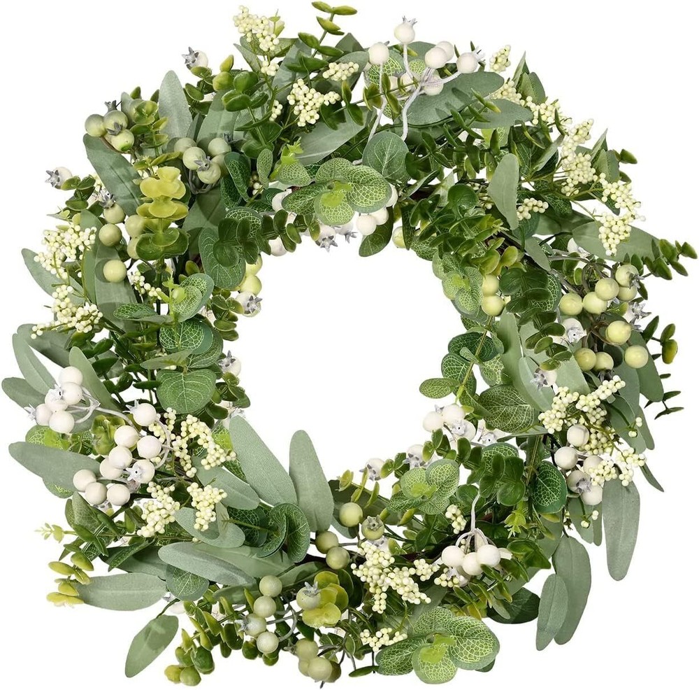 Vlorart Seasonal Green Artificial Wreath for Spring Summer Front Door Decor