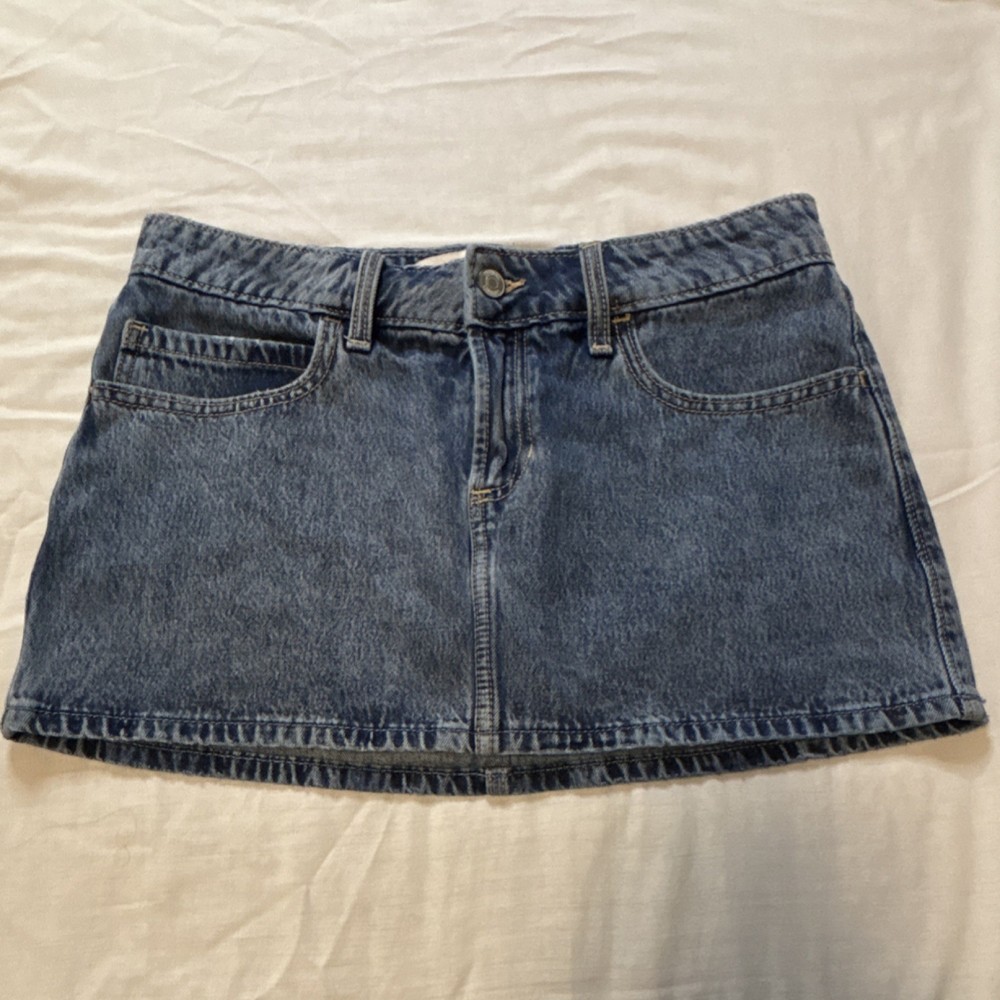 Hollister Women's Blue Denim Mini Skirt W27 Button Closure Pockets