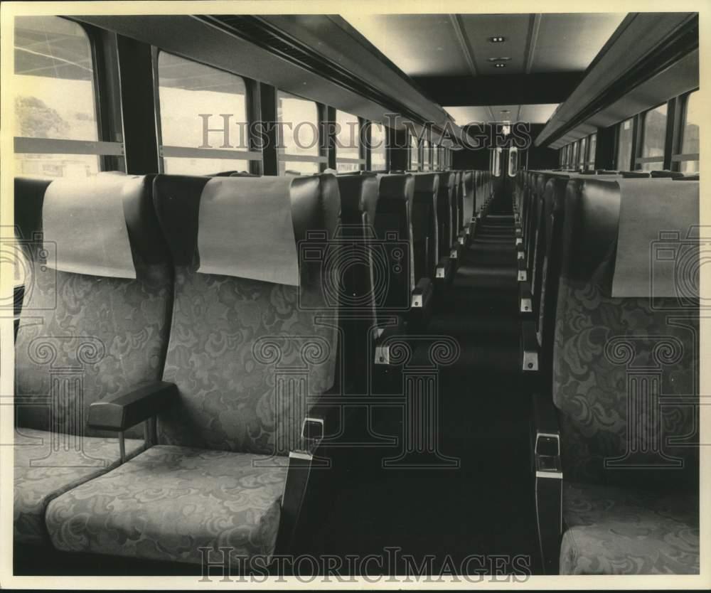 1976 Press Photo Coach Accommodations on Amtrak Turboliner Train, New York-image