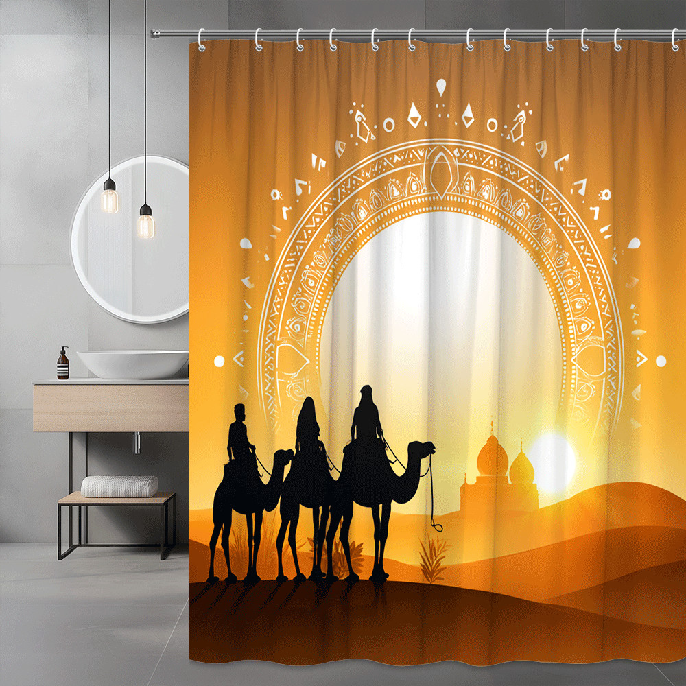Desert Camel Silhouette Shower Curtain Sunset Mandala Graphic
