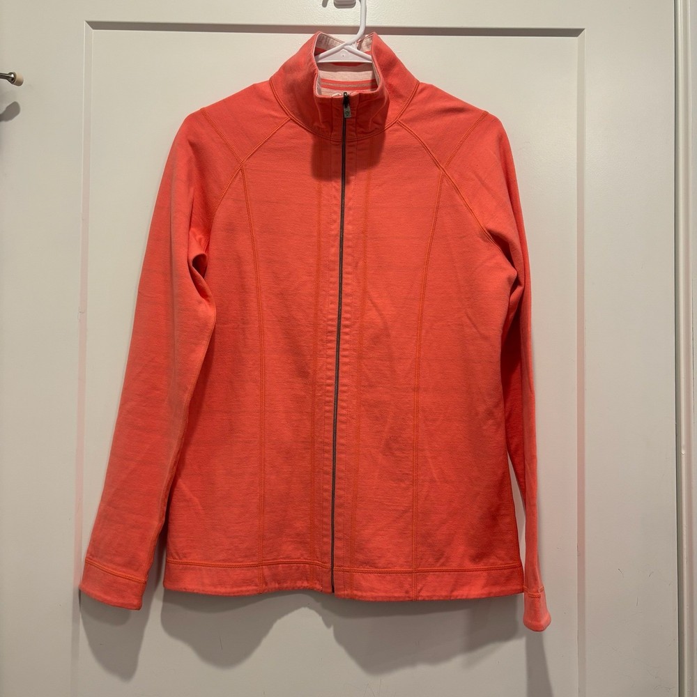 Tommy Bahama Womens Coral Orange Full Zip Mock Neck Sweatshirt Jacket