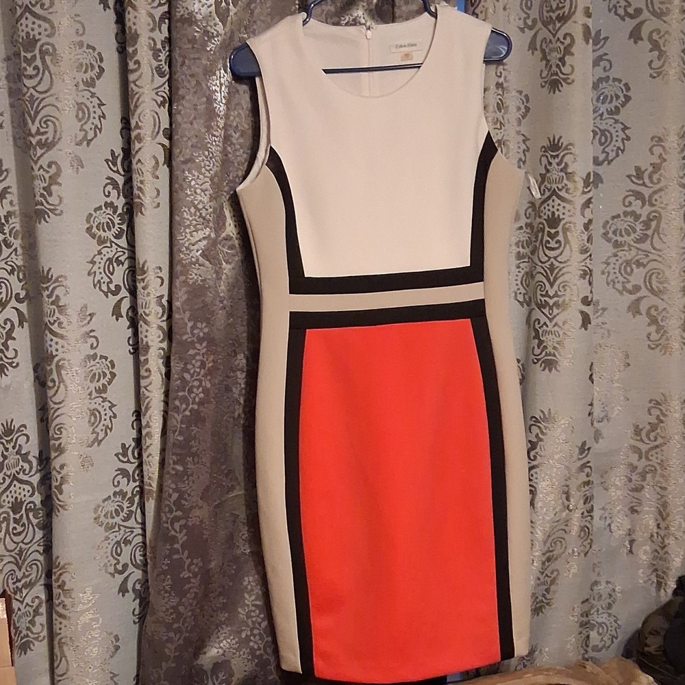 Calvin Klein Colorblock Sleeveless Sheath Dress Knee Length, Size 12