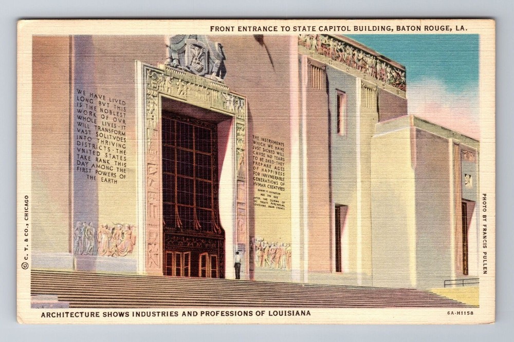 Baton Rouge LA-Louisiana, Front Entrance State Capitol Bldg., Vintage Postcard