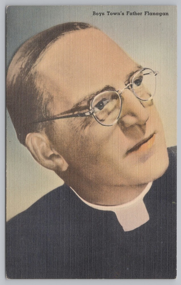 State View~Father Flanagan Portrait @ Boys Town~Vintage Postcard