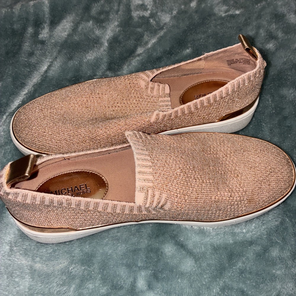 Michael Kors Skyler Knit Slip On Sneakers Rose Gold Size 6