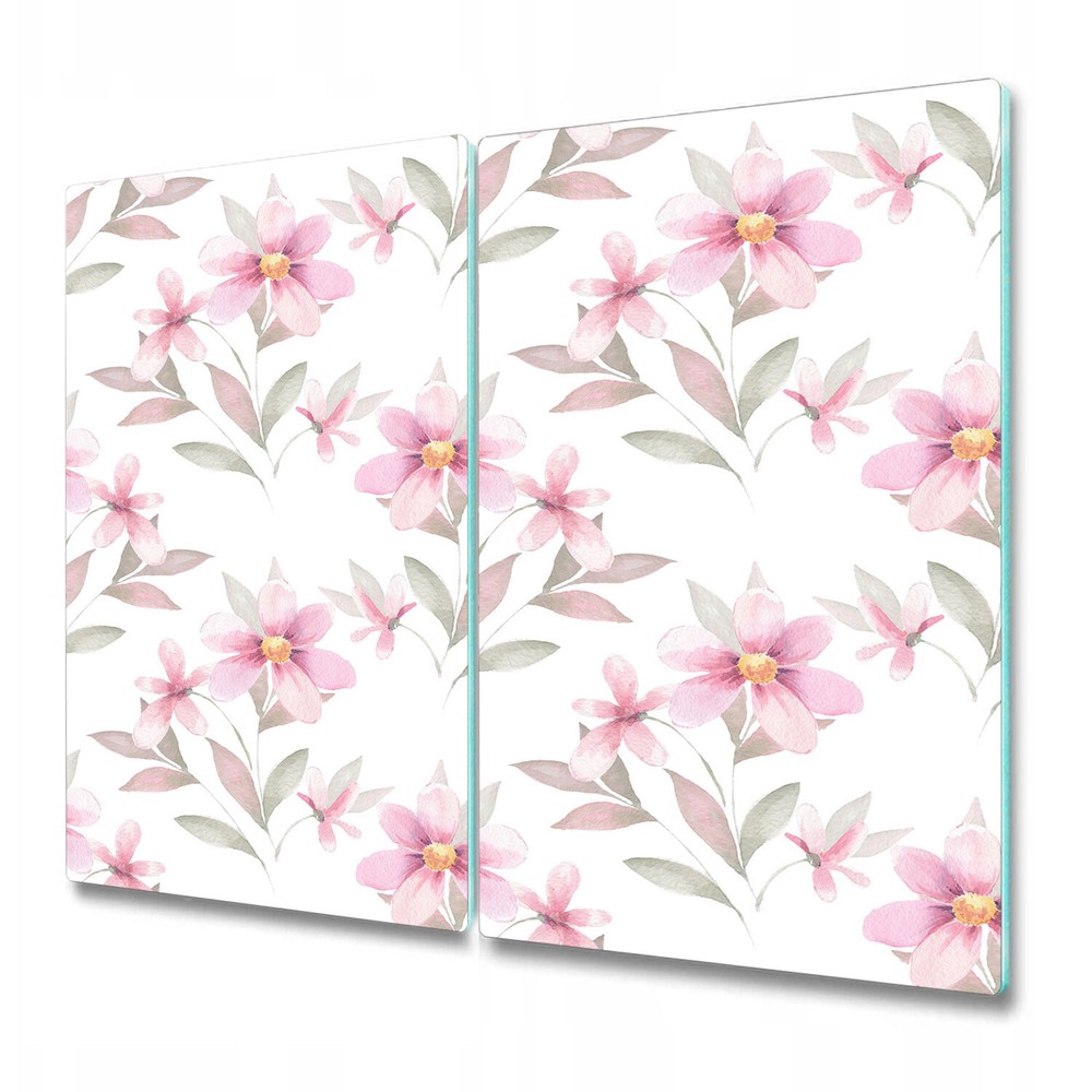 Glass Induction Ceramic Hob Cover Delicate Floral Pink flowers with leaves