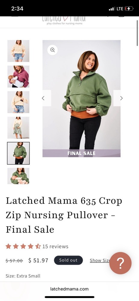 Latched Mama 365 Cropped Nursing Sweatshirt In A Size Small Sage Green