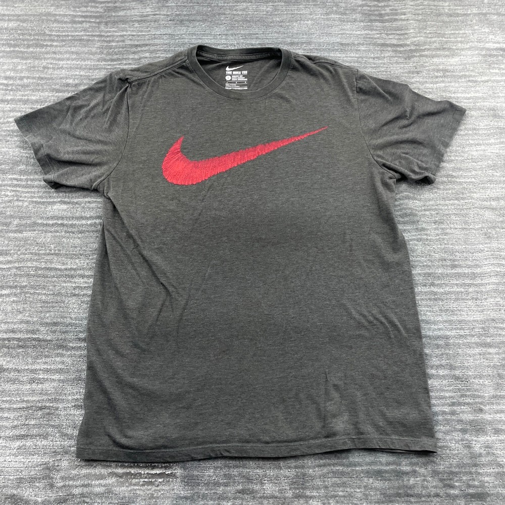 Nike Shirt Size L Mens Red Logo Graphic T-Shirt Tee Gray Large
