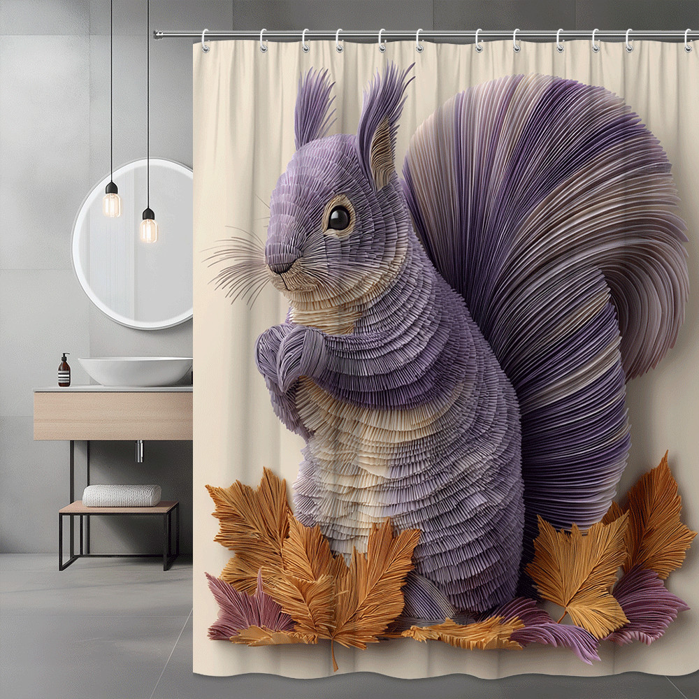 Purple Squirrel Shower Curtain Autumn Leaves Graphic Print