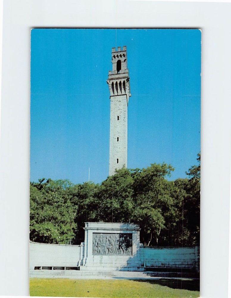 Postcard Pilgrim Memorial Monument & Bas-relief Cape Cod Massachusetts USA