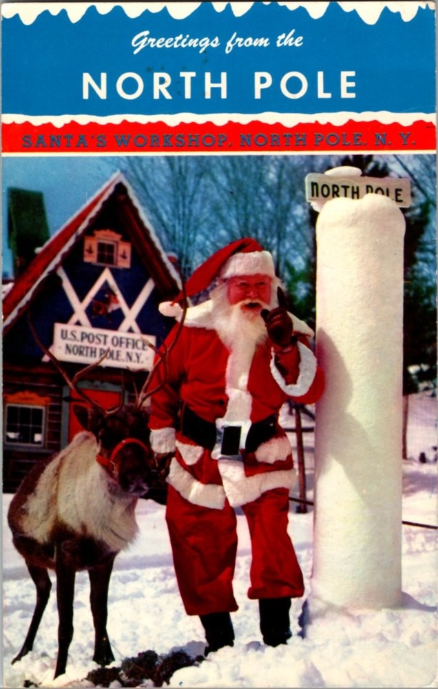 Pre-1980 SANTA CLAUS WITH REINDEER Adirondacks - North Pole Wilmington NY BJ6212