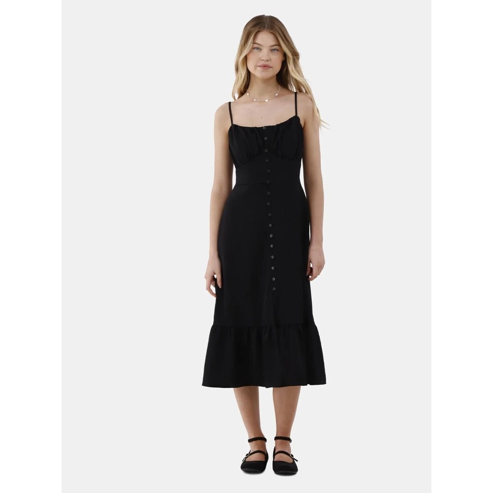 No Boundaries Womens Button Front Cami Midi Dress Sleeveless Black NWT Sz XS