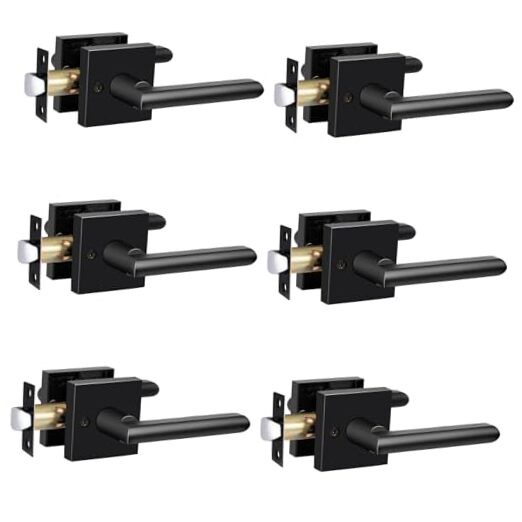 Heavy Duty Matte Black Passage Door Lever Set for Closet Hall - 6 Pack