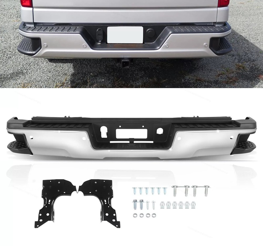 Chrome Rear Bumper w/Sensor For 2015-19 Chevy Silverado GMC Sierra 2500 3500 HD