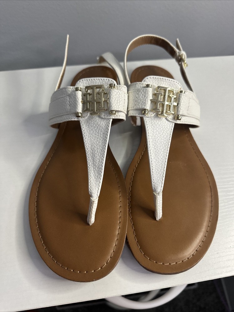 Tommy Hilfiger Womens White Strappy Sandals Size 9M Comfortable Casual Style