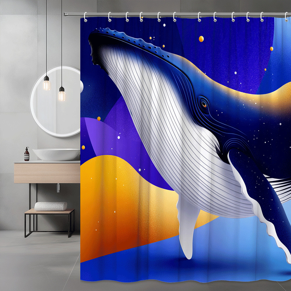 Whale Shower Curtain Blue Purple Space Art Print