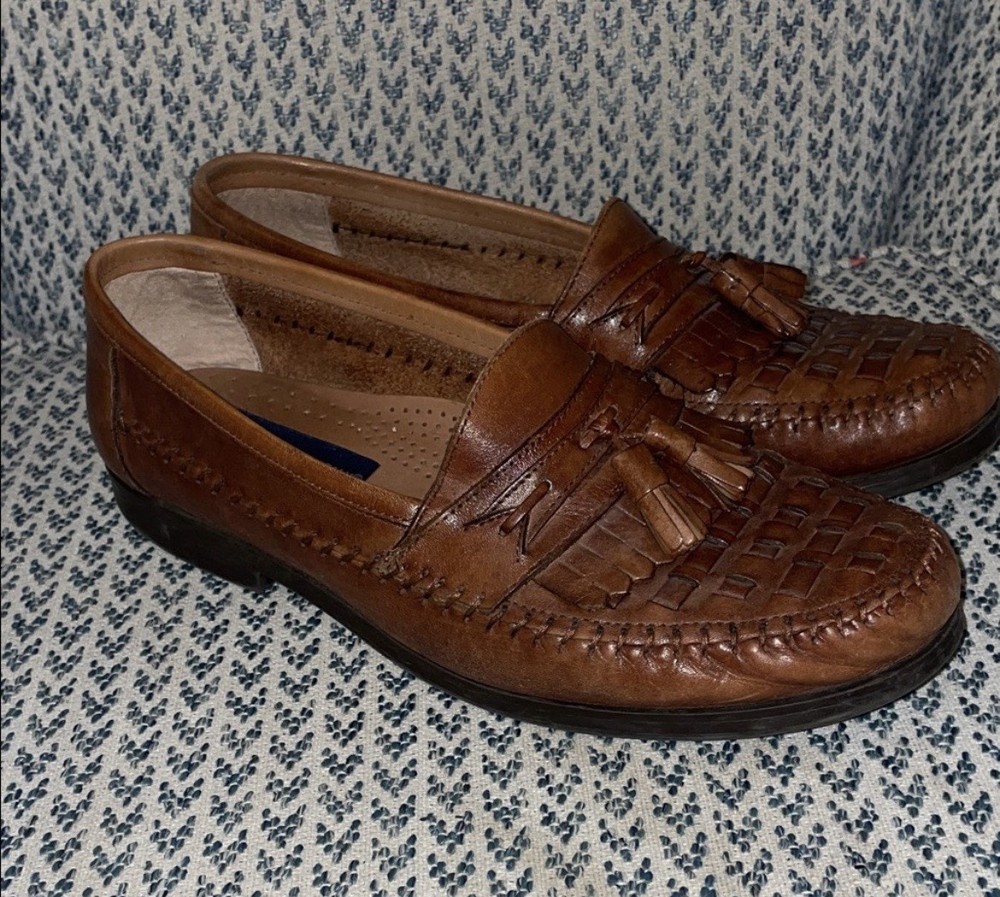 Giorgio Brutini Men's Brown Leather Woven Tassel Loafers Slip On Size 10 D