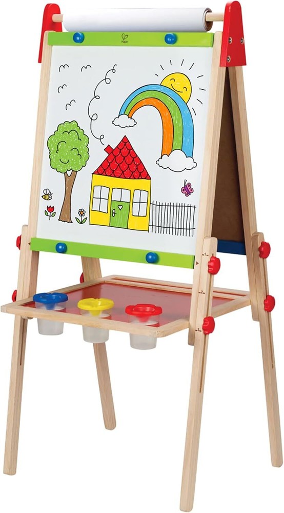 Wooden Artist Easel with 3 Paint Pots and Refillable Paper Roll